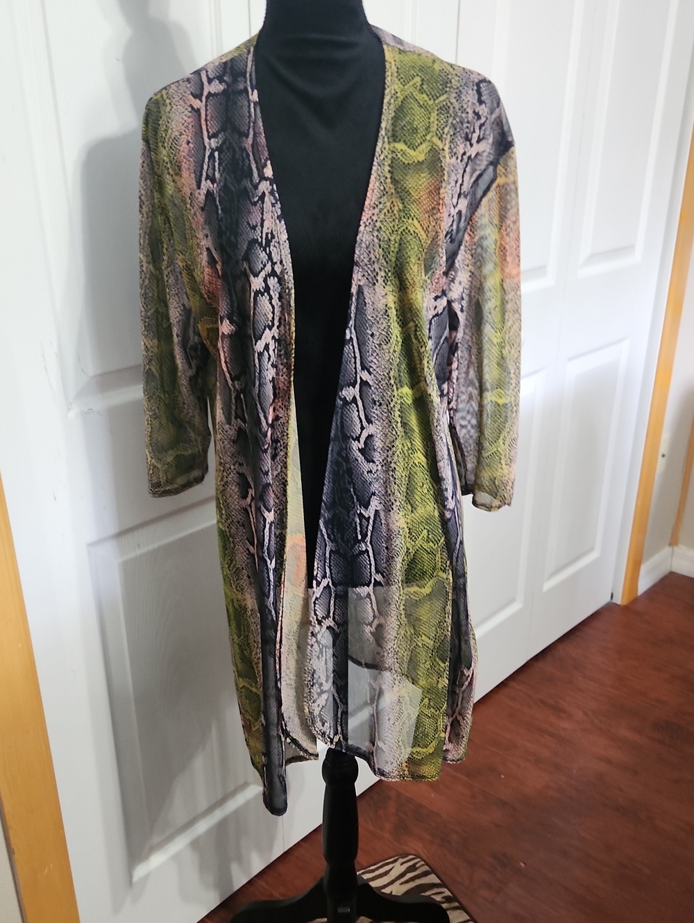 Sheer Snake-Print Kimono in Green, Black, Tan